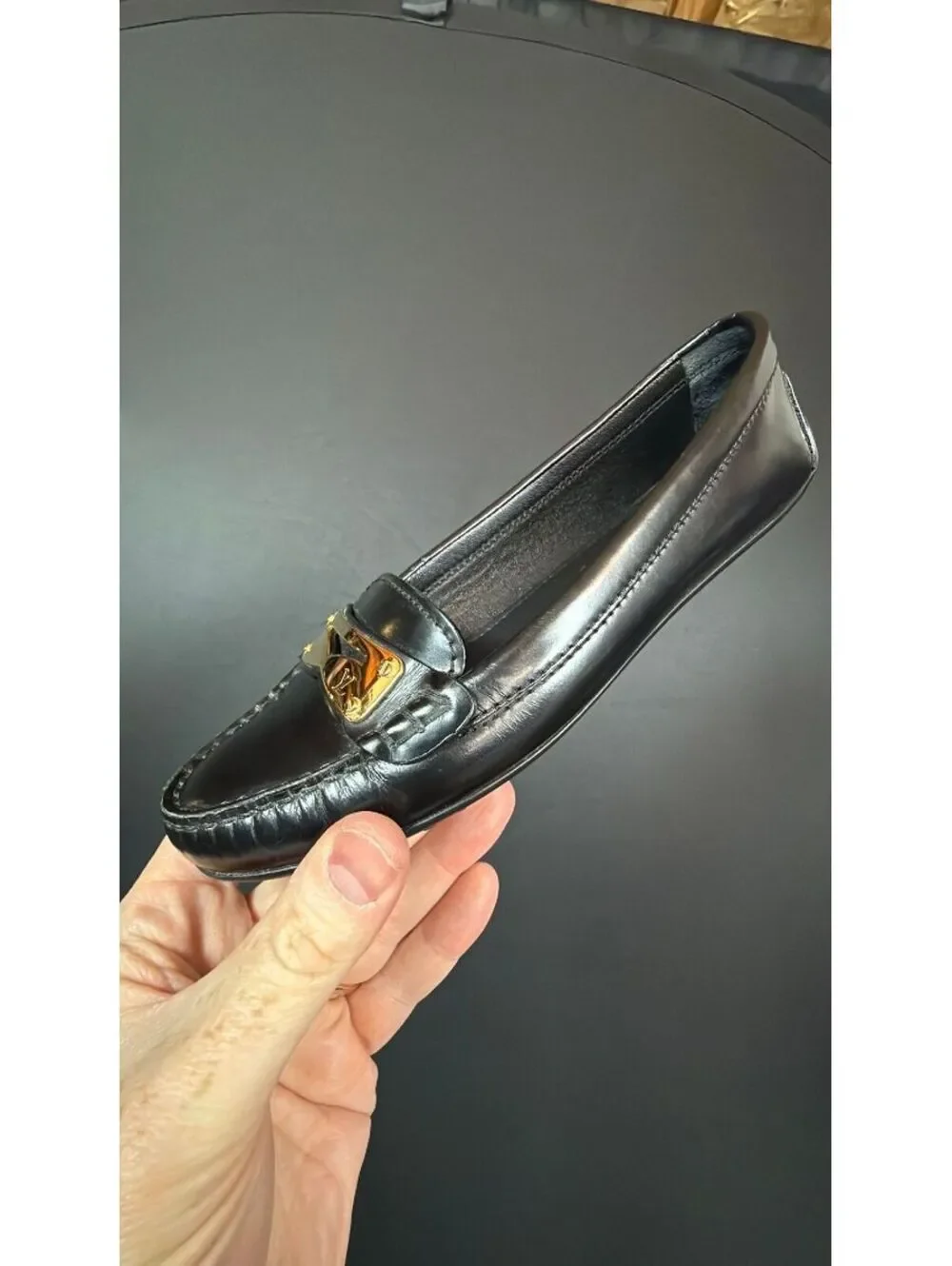 Louis Vuitton Black & Gold Driving Loafers Size 36.5